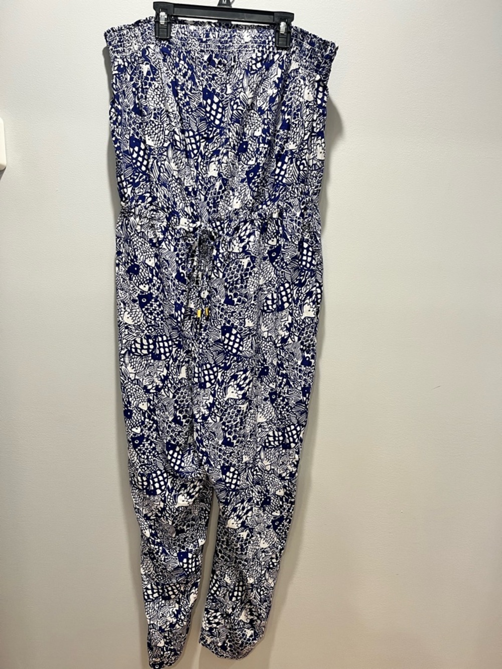 Women Lilly Pulitzer for Target Upstream Navy‎ Blue White Strapless Jumpsuit XXL